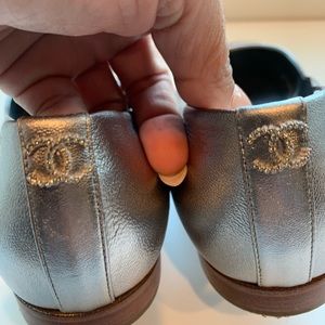 SOLD Chanel Silver with gold accent flats